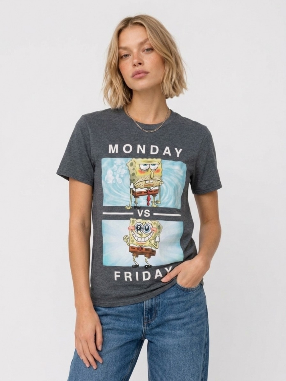 Woman SpongeBob 'Monday vs Friday' Graphic Tee - Charcoal